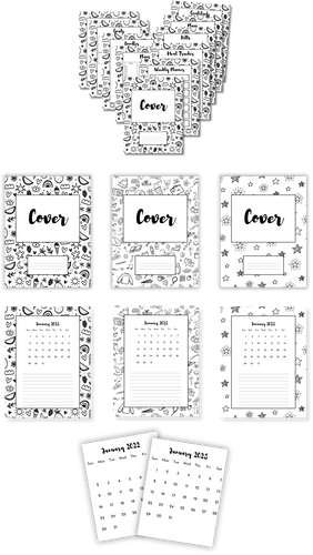 Coloring Planner and 2022/2033 Calendar Template Pack with Commercial Use Rights